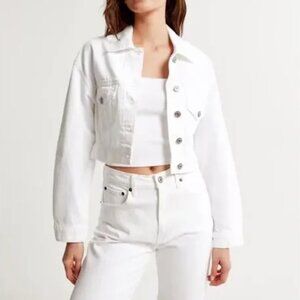 Abercrombie & Fitch White Cropped Length Trucker Denim Jacket Small